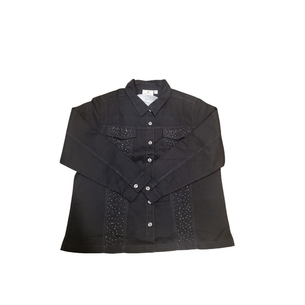 NEW Quacker Factory Black Blouse XL Women's Long Sleeve Beaded Western Top